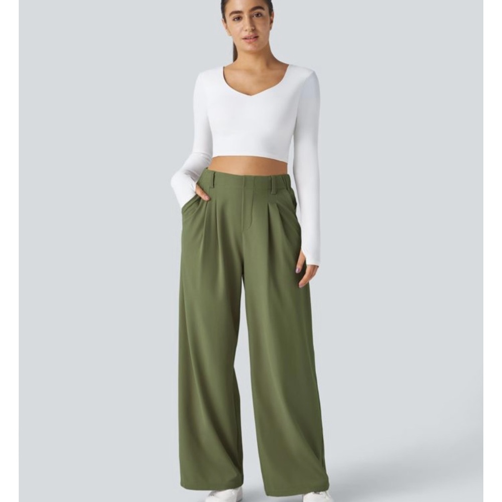 HALARA Loden Green Wide-Leg Women's Pants